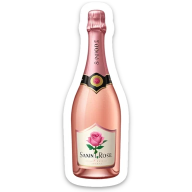 bottle of sparkling rosé champagne with a rose logo on the label, tilted up and to the right, no glass sticker
