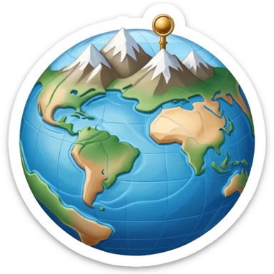 an icon featuring an earth with attitude and longitude lines, a textbook, and a topographic map, symbolizing geography as a science. The design includes a compass, mountain ranges, and rivers, representing the study of Earth's features and landscapes. Transparent background highlights geography. sticker