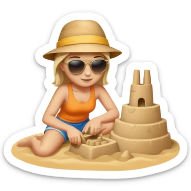 person building a sandcastle on the beach sticker
