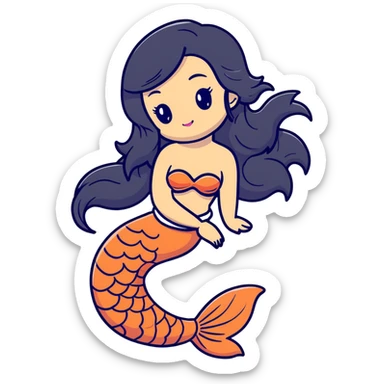 koi mermaid with tanned skin and long black hair sticker