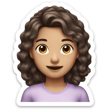 girl with mid to long dark brown wavy hair, dark brown eyes, cute smile and lilac shirt  sticker