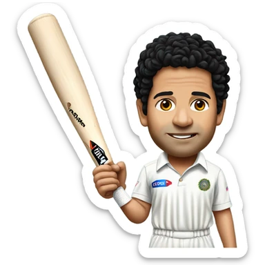 Sachin-Tendulkar with bat sticker