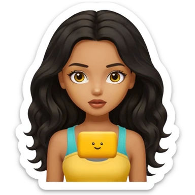 a pretty bratz light dusky girl with long wavy black hair in a yellow tank top sticker