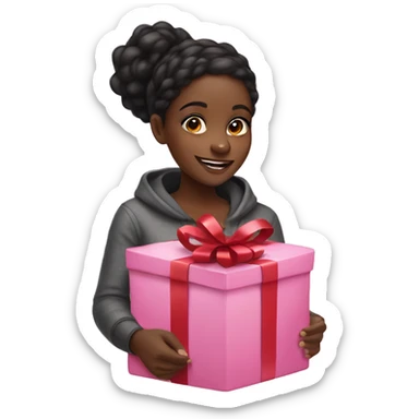 Black girl opening pink Christmas gifts sticker