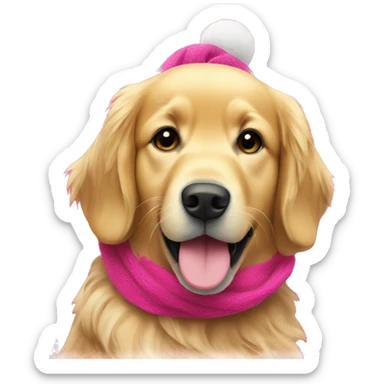 Golden retriever with bright pink Christmas scarf sticker