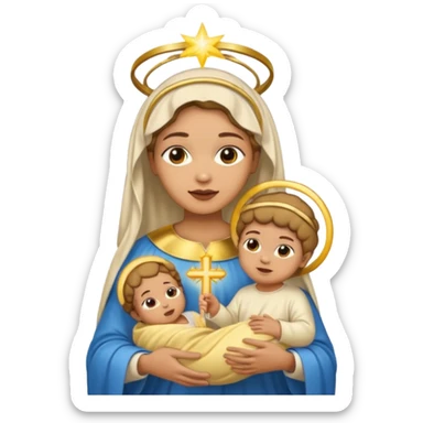 light skin Mary and light skin baby Jesus with halos, emoji style sticker