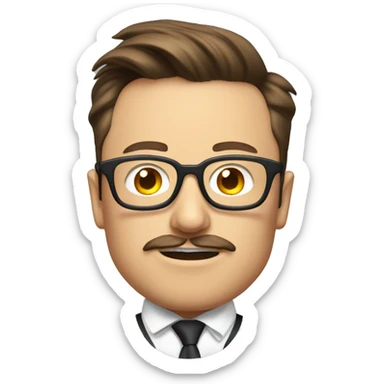 Elon musk with a funny moustache and comically large nerd glasses sticker