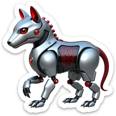 Futuristic mechanical cyborg modern badass cool shiny metallic alloy silver-grey obsidian-black crimson-red white animal Digimon Fakémon hybrid full body with intricate patterns sticker