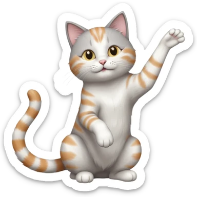 grey and white cat doing a big long stretch reaching up into the air sticker