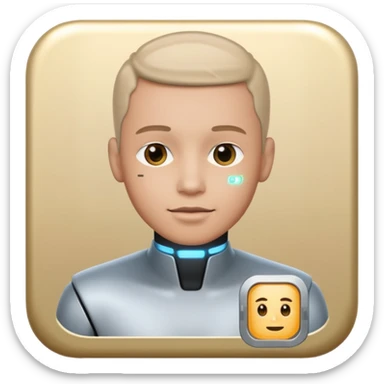 a man with a small AI chip next to him sticker