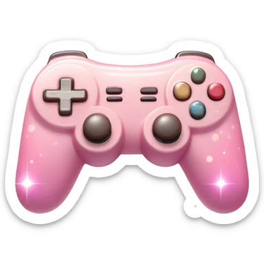 Game Controller Emoji "A pastel pink gaming controller with glossy buttons, glowing joysticks, and tiny sparkles floating around, emitting a soft magical aura." sticker