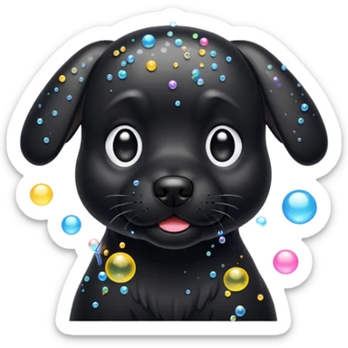 black dog with soap bubbles sticker
