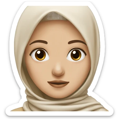 White skinned Muslim Girl with black almond eyes and beige scarf  sticker