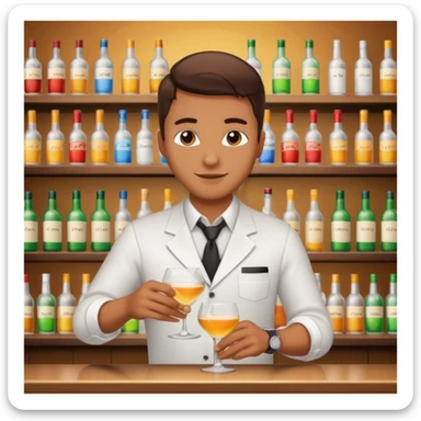 bartender mixing drinks, club backgroudn with bottles sticker