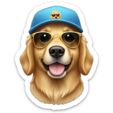 cute golden retriever wearing cap and sunglasses sticker