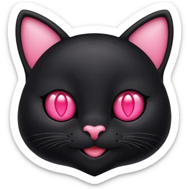black smiling cat in the Apple style with white eys and pink hear  sticker