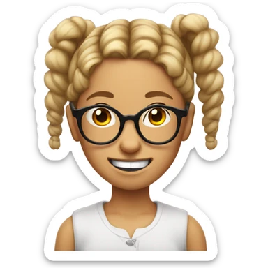 Nerd emoji girl pigtails and glasses with buck teeth with big gap sticker