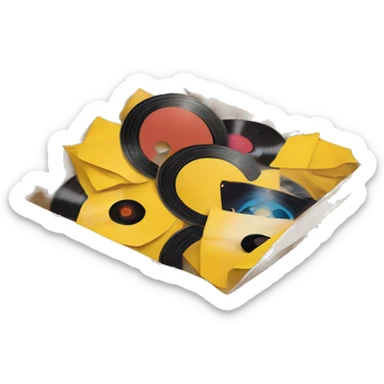 open cardboard box full of vinyl records sticker