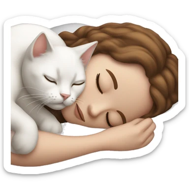 White girl brown hair sleeping with white kitty sticker