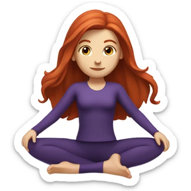a redhead girl with long hair doing pilates, her clothes are dark purple sticker