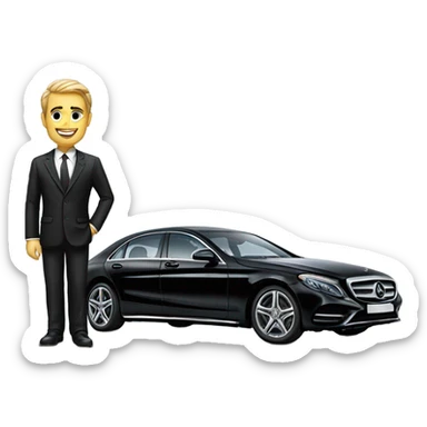 Businessman standing in front of Mercedes sticker