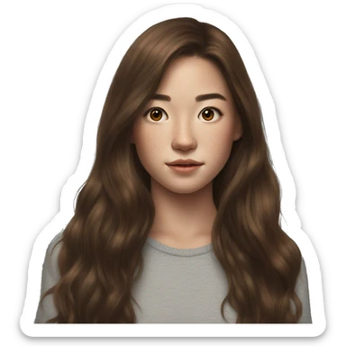 Megan Nakata long brown hair teenager, freckles, hyperreal, photoreal portrait sticker