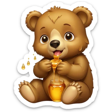 Cute baby bear eating honey sticker