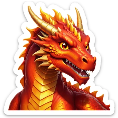 cinematic-noble-fierce-fire-dragon-portrait-emoji,-poised-and-imposing,-with-a-muscular,-scaled-body-ablaze-in-fiery-hues-of-crimson,-molten-orange,-and-molten-gold,-and-intense,-burning-eyes-that-mirror-the-heart-of-a-volcano;-rendered in detail sticker