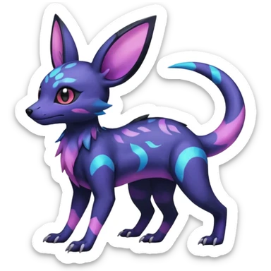 Rare epic aesthetic iridescent spooky gloomy colorful Salandit-Umbreon-Eevee-Genet-species-Fakemon-hybrid-creature, with markings, full body sticker