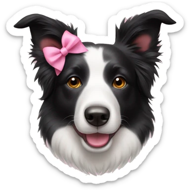border collie face with pink bow on right ear sticker