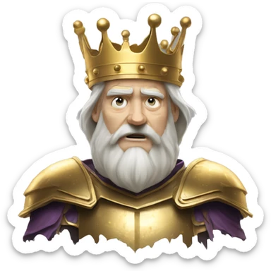 Vintage King hamlet old man big beard gold crown wearing armour fading ghost hands out trapped melting into wisps sticker
