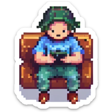 guy scrolling on phone, pixel art style sticker