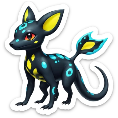 Colorful Neon Exotic Salandit-Aurorus-Umbreon-Fakémon-hybrid-creature with splash markings (full body)  sticker