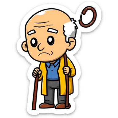 lonely elderly man with a cane looking downcast sticker