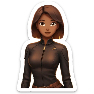Female silhouette in tight leather, backlit by firelight, slow controlled posture sticker