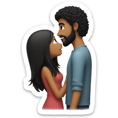 A girl with black hair kisses a guy with a black beard sticker