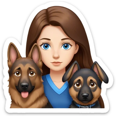 Lange locken braunen Haaren mit helle Haut und blaue Augen, dazu mit deutscher Schäferhund  sticker