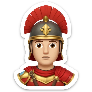 roman soldier head, roman helmet with gold accents and red crest sticker