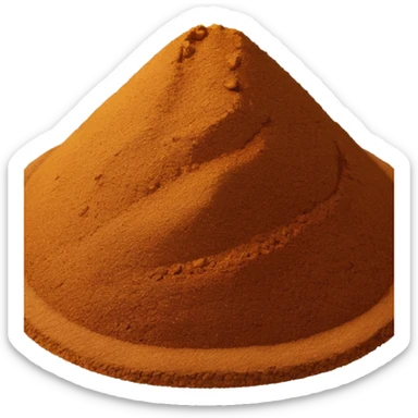 garam masala powder, small mound or scatter, rich brown, fine to grainy texture, warm brown to deep cinnamon, subtle specks, natural irregular shape, clean 3D, soft shadows, transparent background, emoji scale sticker