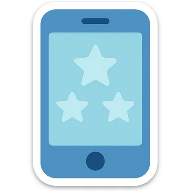 Smartphone icon with three stars inside the screen, flat emoji style, outline with blue and turquoise colors, white background sticker
