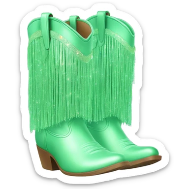 Realistic pastel green fashion cowgirl boots with sparkly shiny glitter fringe on them. sticker