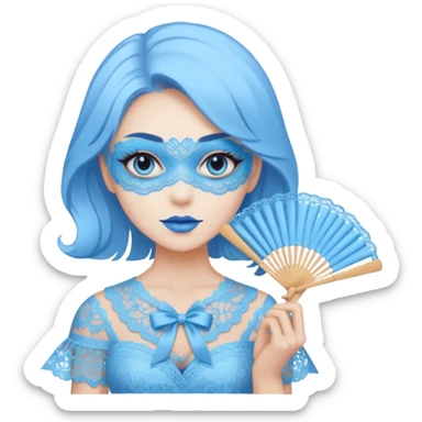 pastel blue holding fan with lace sticker