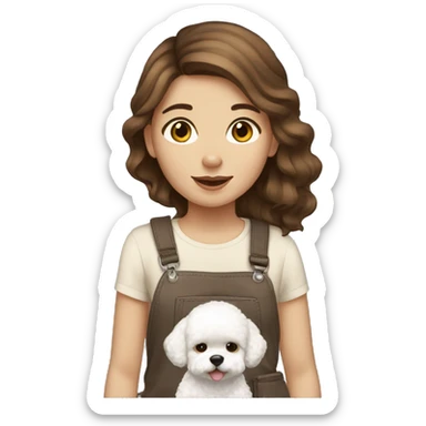 Girl brown hair with dog bichon sticker