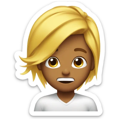 yello emoji swooping hair behind ear in embarrassment sticker