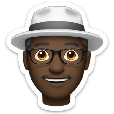 Dark skinned man with a white hat and glasses and stubble sticker