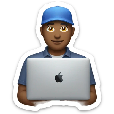A man wearing an cap and work on a macbook sticker