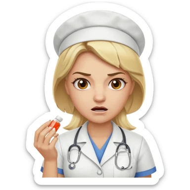 angry blonde nurse with pills sticker