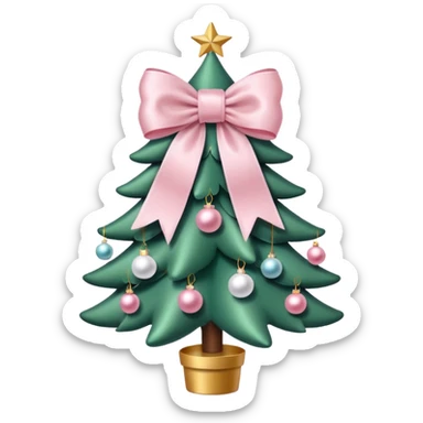 Cute light pink bow sitting on top of a white Christmas tree sticker