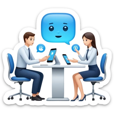 AI agents in the workplace, digital assistants helping employees, modern office sticker