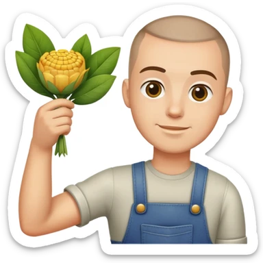 Buzz cut goodie guy handing farmer five dollars sticker